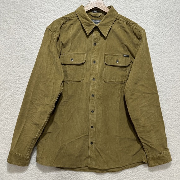 Eddie Bauer Tan Shirt Mens L Large TL Heavy Corduroy Elbow‎ Patch Classic Fit - Picture 8 of 14